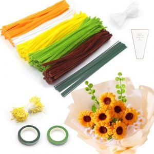 JINYJIA Kit Bouquet Cure Pipe Chenille 400 Pi&egrave;ces, Fil Chenille, Cure Pipe pour Fleurs Tulipes, 4 Couleurs, Avec 2 Rouleau Ruban de Fleuriste et 360 Tige Fleur - Pour le Bricolage Tulipes Set (YZY E-STORE, neuf)