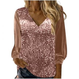Haut &agrave; Paillettes Femme Grande Taille Chemisier Haut &agrave; Paillettes Soir&eacute;e Disco Brillante Chemises Manche Longue Blouse Chic &Eacute;l&eacute;gant Printemps T Shirt Glitter Soir&eacute;e Disco Tunique Tops Tenue de Fete (⭐⭐⭐⭐⭐AEGJEGVD⭐⭐⭐⭐⭐, neuf)