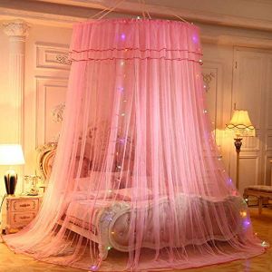 YWZQ 3 Entrée Dôme Moustiquaire de Lit Baldaquin avec Guirlande Lumineuse à LED, Princesse Ciel de Lit pour Bébé,Enfants,Adultes pour Simple à King Size des Lits Décoratif de Chambre à Coucher-Rose (Home Department Shop, neuf)