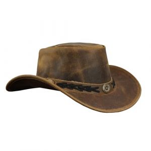 Leatherick Chapeau de Cowboy Chapeau Conchos Chapeau tressé Marron Chapeau de Style Outback Vintage avec Large Bord et Cordon de Menton (XL, Marron (Tresse)) (Leatherick, neuf)