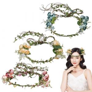 Femmes Fleur Bandeau avec Ruban 3pcs Couronne Florale Bandeau de Mariage Couronne de Mariée Fleur Couronne Floral Coiffure Bandeaux Couronne De Cheveux Guirlande Accessoires de Cheveux (Haptre, neuf)