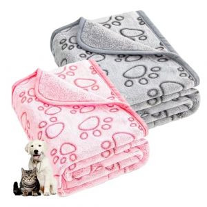 2 Pi&egrave;ces Couverture pour Chien Chat, Couvertures en Flanelle Douce pour Chiens et Chats, 40x60cm Couvertures pour Chiens avec Imprim&eacute; de Pattes pour Petits Chiots et Chatons(Gris, rose) (Stazsd, neuf)