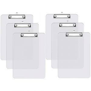 Hnogri Lot de 6 presse-papiers en plastique format A4 standard Plastique dur, Clipboard A4 dessin de mode, Planchettes à pince et porte-formulaires, Clipboard taille 31.5 x 22.5 cm, effacer (Hnogri- FR, neuf)