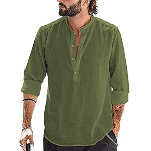 YAOBAOLE Chemise Lin Homme Slim Fit Chemise Lin Col Mao Homme Chemises Légère Hommes Été Chemise Henley Hommes Gris Clair XL (YBLfashion, neuf)