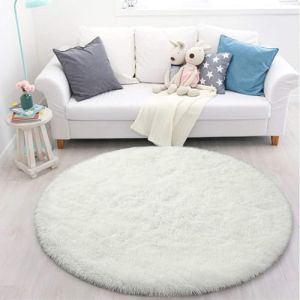 Tinyboy-hbq Tapis Rond Salon Tapis Chambre Rond Moderne Design Shaggy Poils Longs Interieur D&eacute;cor Ultra Doux De Peluche De Pi&egrave;ce De Maison De P&eacute;pini&egrave;re(Blanc❍ 160cm) (kinganda-EU, neuf)