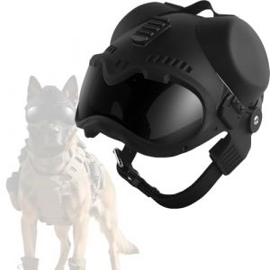 Casque Tactique pour Chien avec Lunettes, Coupe-Vent et R&eacute;sistant Aux Chocs, Protection de la T&ecirc;te pour Petits et Moyens Chiens, Sangle R&eacute;glable(Black) (YYM99LMY, neuf)