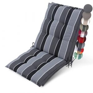 Beautissu 2X Premium Coussin Chaise Jardin Dossier Bas 100x50 cm Sun-NL – 8 cm Épaisseur Tissu Robuste Antidérapant & Résistance aux UV – Coussin Fauteuil avec Sangles Fixation Anthracite Rayé (Brandvin, neuf)