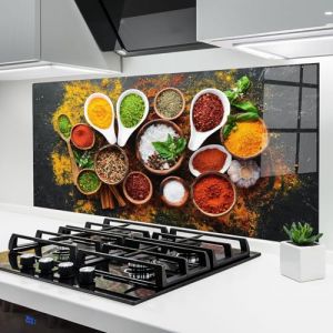 ARTHUB&reg; Cr&eacute;dence de Cuisine en Verre 60x120 cm, Colorful Herbs Spices | Protection Contre Les &eacute;claboussures, Rev&ecirc;tement Mural en Carreaux, Plaque en Verre, Verre tremp&eacute;, Aliments, &Eacute;pices (ARTHUB - wall decor, neuf)
