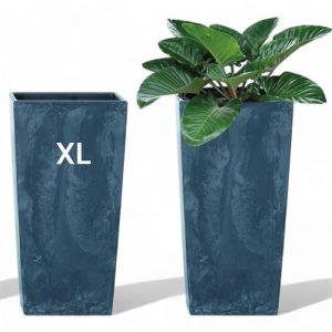 Pot de fleurs avec insert slim haut carr&eacute; design b&eacute;ton (anthracite, XL - 55 cm) (MelTom, neuf)