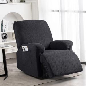 KinCam Housse de Fauteuil Extensible en Jacquard, Housse de Fauteuil Relax avec Poche, Housse Fauteuil Relax pour Chiens et Chats, Douce et Lavable Housse canap&eacute; Relax 1 Place Noir (HXR-EU, neuf)