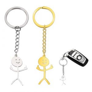 2 porte-clés amusants avec des doigts de bonhomme allumette, porte-clés souriant, personnages de la langue des signes, pendentif de voiture amusant, cadeau pour couple (1 or et 1 argent) (TANGYUMENG STORE, neuf)