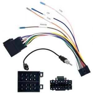 Câble Adaptateur Autoradio 16 Broches vers ISO avec Adaptateur Antenne, Faisceau de Câblage Stéréo pour Poste Radio Voiture, Connecteur ISO Autoradio avec Commandes au Volant et Inverse (JingMingHuaShun, neuf)