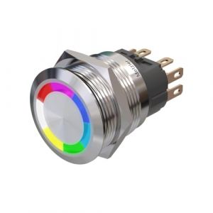 Metzler - Bouton poussoir 22 mm - &Eacute;clairage annulaire LED RVB - IP67 IK10 - Acier inoxydable - 2 broches - Plat - Contacts &agrave; souder (Metzler GmbH, neuf)