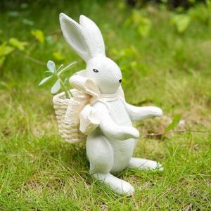 hvfun Jardini&egrave;re Lapin en R&eacute;sine avec Panier en Osier - Support de Plante Lapin pour Ext&eacute;rieur - Statue Animaux de Jardin D&eacute;coration (Hvfun, neuf)