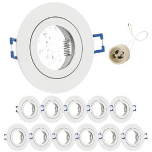 GeyouLux 12x Spot LED Encastrable 230V IP44 Cadre Avec Douille GU10, Spots de plafond en Aluminium Blanc, Rond plat Spots Salle de bain spot cadre d'encastrement 68mm pour ext&eacute;rieur- int&eacute;rie (Geyoulux, neuf)