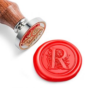 Mceal Tampon de cire - T&ecirc;te en laiton argent&eacute; avec poign&eacute;e en bois - S&eacute;rie A &agrave; Z - Lettre R (Maochen International Limited, neuf)