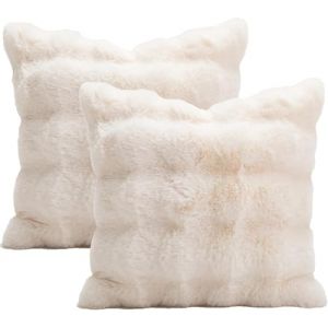 FZKun Lot de 2 housses de coussin en fausse fourrure polaire douce, carr&eacute;e/rectangulaire - Housses de coussin d&eacute;coratives chaudes pour l'hiver, canap&eacute;, sofa, lit (45 x 45 cm, Blanc) (lanruiyan1649, neuf)