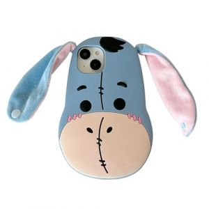 QoKcoahn Coque pour iPhone 15, coque de téléphone 3D Kawaii mignon dessin animé âne avec longues oreilles en silicone souple coque de protection amusante en gel pour femmes et filles pour iPhone 15 (ShinOya, neuf)