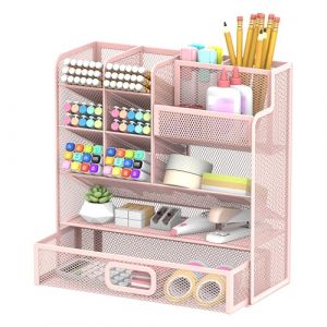 SUPEASY Porte-stylo en maille pour bureau, organisateur de bureau am&eacute;lior&eacute; avec tiroir, organisateur polyvalent, organisateur de bureau et accessoires pour bureau et art accessoires (rose) (DeskPro EU, neuf)