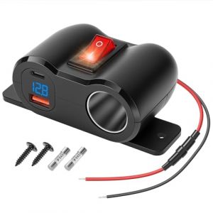 Thlevel Prise de Chargeur USB Voiture QC3.0 et PD3.0 12V Voiture Allume Cigare Adaptateur Répartiteur Prise avec Interrupteuret voltmètre LED pour 12V/24V Voitures Bateaux Camping-Car (Chensihaoyu Tech, neuf)