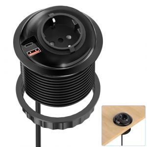 Ohuo Bloc Prise de Bureau Encastrable avec USB C PD 20W, Prise Encastrable Plan de Travail 80mm, Câble de 1,8 m (Ohuo-JM, neuf)