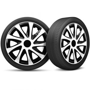 Moltico Enjoliveur - Set de 4 Universel Enjoliveurs - Adapt&eacute; &agrave; Toutes Roues en Acier - Enjoliveurs pour Auto - Anneau de S&eacute;curit&eacute; R&eacute;glable - 14 Pouces - Blanc-Noir (Moltico-Shop, neuf)