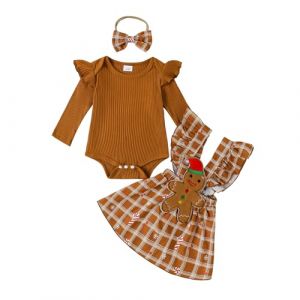 Caziffer Ensemble de No&euml;l B&eacute;b&eacute; Fille D&eacute;guisement No&euml;l Barboteuse + Jupe + Bandeau P&egrave;re de No&euml;l D&eacute;guisement pour B&eacute;b&eacute; Fille 0-24 Mois (Marron, 3-6 Months) (baixia, neuf)