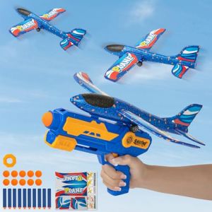 COSTORE Avion en Polystyrène - Avion Polystyrene Planeur avec Pistolet Catapulte, Fléchettes, Balle Molle et Autocollant, Jouet Avion Extérieur Cadeau d'anniversaire pour Les 6 Ans et Plus (Bleu) (Milifox Direct, neuf)