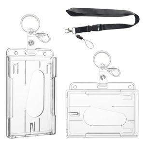 iwontalersy 2 Pcs Porte Carte Transparent Rigide,Porte-Badge Vertical &agrave; 2 Cartes Avec Fente,Porte Badges Avec Cordon,Applicable Aux Cartes de Cr&eacute;dit,Cartes D'identit&eacute;(2 Porte-cl&eacute;s) (TERRYEARHOMELTD, neuf)