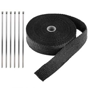 LKRXW Bande Thermique &Eacute;chappement Fibre de Verre Ruban Collecteur d'&eacute;chappement de Moto Tuyeau Isolant Thermique Protection Voiture Isolante Noir 2,5CM X 10M avec 6 Attaches (LKRXW, neuf)