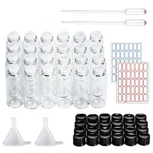 LUCKNIGHT 24 Pièces Flacon Transparent 5 ml Fiole en Glass, Mini Fiole en Verre, Flacons à éChantillons en Verre avec Bouchon à Vis, pour le Remplissage d'Huiles Essentielles, de Parfums et d'Essences (Fu Nian Technology, neuf)