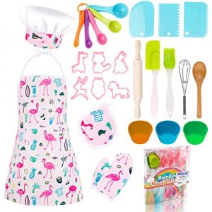 KAEGREEL Kit Petit Chef Cuisine Enfant avec Tablier Flamant, 26 Pièces Jouet Cuisine Ustensile avec Toque Cuillères Fouet, Chef Jeu de Rôle Cadeaux pour Garçons Filles 3 4 5 6 7 Ans (KAEGREEL, neuf)