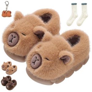 G&eacute;n&eacute;rique Pantoufles Capybara, Pantoufle en peluche avec semelle &eacute;paisse antid&eacute;rapante, Pantoufle d'hiver chaude et confortable pour femmes, marron clair, 35/36 EU (dangjun store, neuf)
