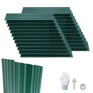 LZQ Lot de 24 plaques de toiture - En t&ocirc;le trap&eacute;zo&iuml;dale - 129,5 x 45 cm - 14 m&sup2; - Plaques ondul&eacute;es galvanis&eacute;es - T&ocirc;le d'acier profil&eacute;e - Pour abri de jardin, abri de voiture - Vert (Anning Home, neuf)