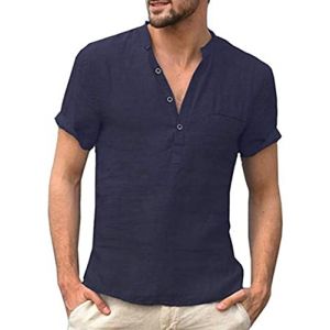 Chemise Lin Homme Manche Courte Col Mao Chemise &Eacute;t&eacute; Homme Leger en Coton Lin Chemise &agrave; Manches Courtes pour Hommes Chemise de Couleur Unie d&eacute;contract&eacute;e d'&eacute;t&eacute; Chemise (Cozyan, neuf)