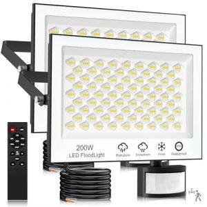 Eclairage Exterieur avec Detecteur - 200W 20000LM Projecteur LED Ext&eacute;rieur avec T&eacute;l&eacute;commande, Dimmable 6500K Blanc Froid Spot LED Ext&eacute;rieur IP66 Etanche Spot Exterieur pour Patio Garage, 2 Pi&egrave;ces (SIXTYTHREE, neuf)