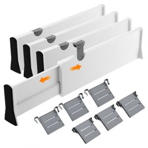 ZHYLUO 4 Separateur Tiroirs, longueur 38-54 cm, hauteur 10.5 cm, Separateur de Tiroirs Reglable, convient pour coiffeuse, bureau, armoire, cuisine (blanc) (XUHE B-COMERCE S.R.L., neuf)