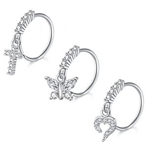 Mayhoop 3 Pi&egrave;ces 20G Piercing Nez Piercing Daith Tragus Acier Chirurgical Zircone Argent d'Oreille Cartilage Anneau de Nez Bijoux de Piercing pour Femmes Hommes (Mayhoop, neuf)