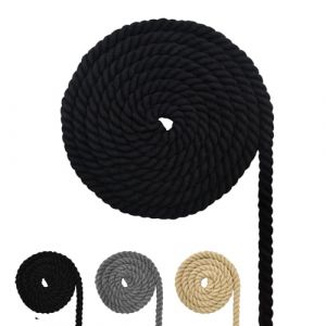Corde en coton, corde de fil de macram&eacute;, diff&eacute;rentes tailles de corde en coton pour travaux de bricolage, cadeaux (Noir, 8 mm (20 m)) (CYRISING, neuf)