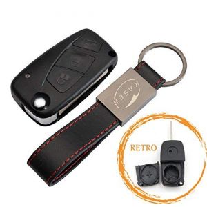 KASER Coque Clé Télécommande Plip Fiat 3 Boutons pour Punto Panda Ducato Ulysse (with Battery Place Black) +Porte-Clés en Cuir (SALTY PEAR LIMITED, neuf)