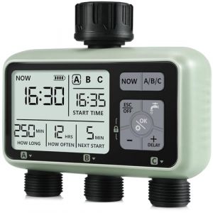 CROSOFMI 3 Voies Programmateur Arrosage Automatique Minuteur Arrosage pour Jardin Programmateur Robinet Arrosage Connecté/Mode Verrouillage Enfant/Mode Automatique & Manuel/Retard De Pluie/IPX5 (CROSOFMI-EU, neuf)