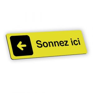 Plaque signalétique gravée autocollante Sonnez ici flèche gauche - jaune - format 12x3,7 cm (my-goodprice, neuf)