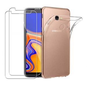 NOVAGO Compatible avec Samsung Galaxy J4 Plus/J4 +/J4 Core -Coque Souple Solide Anti Choc avec Impression + 2 Films Protection &eacute;cran Verre tremp&eacute; r&eacute;sistant (Transparent) (NOVAGO-Vendeur PRO fran&ccedil;ais, neuf)