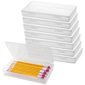 HEIYUET Lot de 8 Bo&icirc;te de Rangement pour Crayons en Plastique Transparent avec Couvercle, 19,6 x 11,5 x 3 cm, Bac Plastique avec Couvercle et Fermeture &agrave; Cliquet, Bo&icirc;tes &agrave; Crayons Empilables (JOIKIT, neuf)