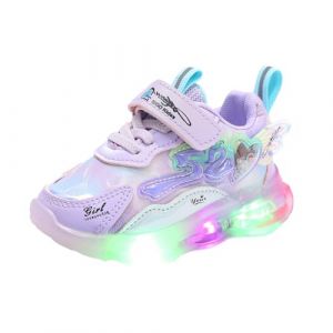 Basket Enfant Fille LED Lumineuse 0-6 Ans Chaussure Fille Montante Scratch Sport Running Pas Cher Mode Mesh Panda Mignon Confortable Sneakers Fille Caoutchouc (28 EU, A-Violet) (DAY8, neuf)