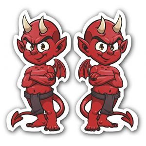 Autocollant | Duo de Diable Rouge Démon | Ordinateur, Casque, Moto | Vinyle | Dimension chacun : 5cm x 10cm (JLC-Sticker, neuf)