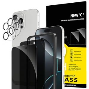 NEW'C Kit de 4, 2 x Verre Tremp&eacute; Anti-Espion pour iPhone 16 Pro Max (6,9 Pouces) et 2 x Protection Cam&eacute;ra Arri&egrave;re - Kit Outil d'Installation Facile- Angle de Confidentialit&eacute; 28 Degr&eacute;s Am&eacute;lior&eacute; (XINTECH, neuf)