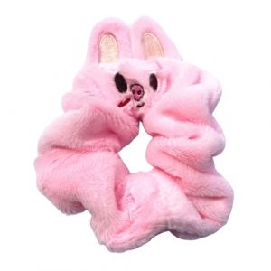 Chouchous pour femme - Grande mèche - Motif animal de dessin animé - Haute élasticité - Support épais pour queue de cheval - En peluche douce - Rose (kilnbright, neuf)