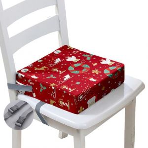 Hiseng Rehausseur Chaise Enfant, Coussin Si&egrave;ge Sur&eacute;lev&eacute;e Imprim&eacute;s No&euml;l Coussin Rehausseur Chaise de Salle &agrave; Manger Portable Amovible, avec 2 Ceinture de S&eacute;curit&eacute; (Tra&icirc;neau,40x40x10cm) (Hiseng, neuf)