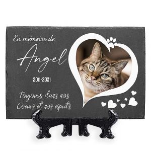 AIGAT Plaque commémorative Grande personnalisée 7.8" x 11.8" / 20 x 30 cm avec nom, Date, Photo et Support pour Animal Domestique, Chat, Chien, Ardoise, Pierre tombale - Coeur Photo (AIGAT, neuf)